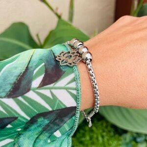 Silver Lotus Charm Bracelet